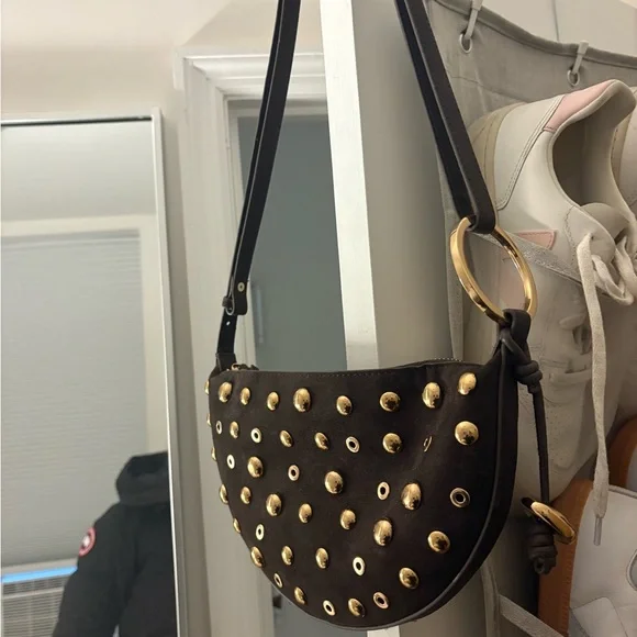 Zara Black Shoulder Bag with Gold Studs - Picture 2 of 2